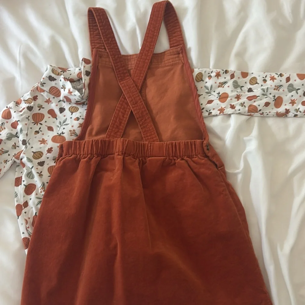 Rust Orange Pumpkin Pinafore Dress & Printed Top - Kids